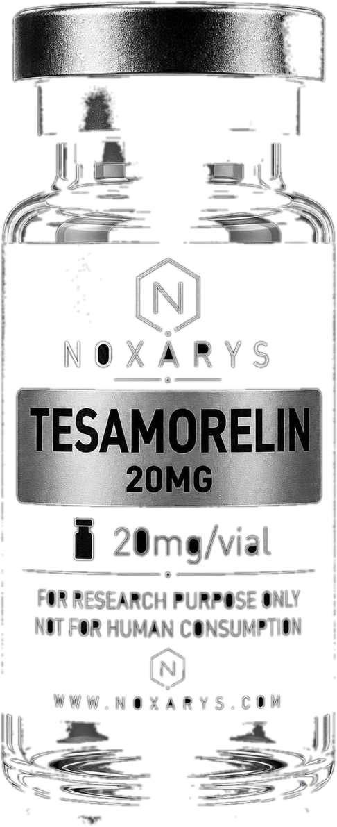 Vial of Tesamorelin research peptide